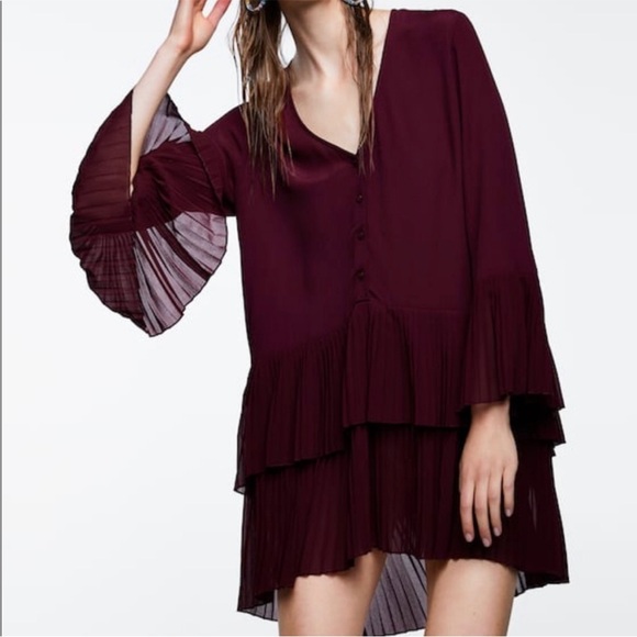Zara mini pleated burgundy dress XS - Picture 2 of 4